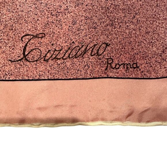 Vintage Tiziano Roma Silk Scarf Bessi Tag Italy Pink Gray Leaves 30in Square - Picture 2 of 16